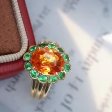 14k Gold 2.14 Ct Natural Spessartine & Tsavorite Ring