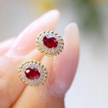 14k Gold 0.55 Ct Natural Ruby & Diamond Earrings