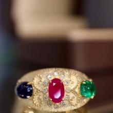 14k Gold 1.95 Ctw Natural Ruby & Sapphire & Emerald & Diamond Ring