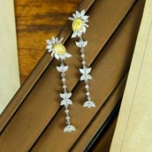 14k Gold 2.69 Ctw Natural Yellow Diamond & Diamond Earrings