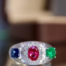 14k Gold 1.34 Ctw Natural Ruby & Sapphire & Emerald & Diamond Ring