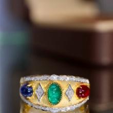 14k Gold 1.5 Ctw Natural Emerald & Ruby & Sapphire & Diamond Ring