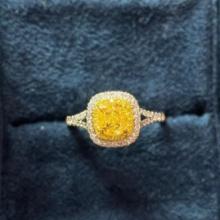 Gia Certified 14k Gold 1.34 Ctw Natural Yellow Diamond & Diamond Ring