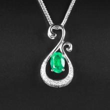 14k Gold 0.44 Ctw Vivid Green Natural Emerald & Diamond Pendant( Without Chain )