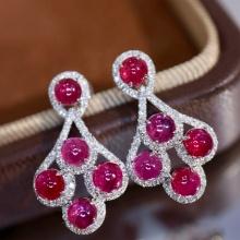 14k Gold 3.34 Ctw Natural Ruby & Diamond Earrings