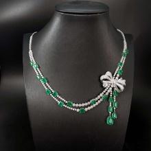 14k Gold 14.05 Ct Natural Emerald & Diamond Necklace