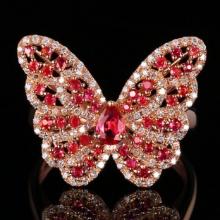 14k Gold 0.84 Ctw Natural Ruby & Ruby & Butterfly Ring