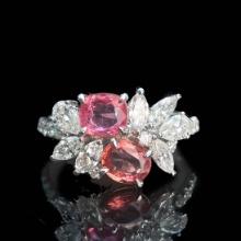 14k Gold 2.64 Ctw Natural Padparadscha Sapphire & Diamond Ring