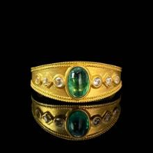 14k Gold 0.5 Ct Vivid Green Natural Emerald & Sapphire Ring