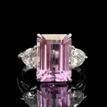 14k Gold 5.75 Ctw Natural Kunzite & Sapphire Ring