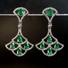 14k Gold 3.05 Ctw Natural Emerald & Diamond Earrings