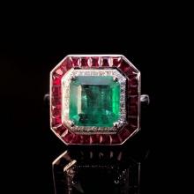 14k Gold 3.8 Ctw Natural Emerald & Ruby Ring