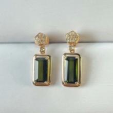 14k Gold 2.35 Ct Natural Tourmaline & Diamond Earrings