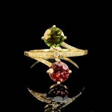 14k Gold 1.2 Ctw Natural Tourmaline & Diamond & Toi Et Moi Ring