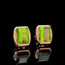 14k Gold 3.55 Ct Natural Tourmaline & Diamond Earrings