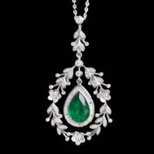 14k Gold 2.09 Ct Vivid Green Natural Emerald & Diamond Pendant( Without Chain )