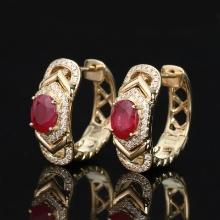 14k Gold 1.93 Ctw Natural Ruby & Diamond Earrings