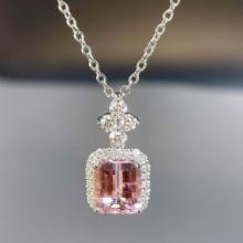 14k Gold 2.22 Ctw Natural Morganite & Diamond Pendant( Without Chain )