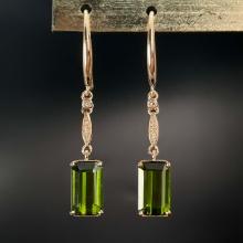 14k Gold 3.7 Ct Natural Tourmaline & Diamond Earrings