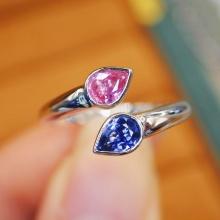 14k Gold 0.78 Ct Natural Sapphire & Toi Et Moi Ring