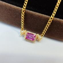 14k Gold 0.75 Ct Natural Padparadscha Sapphire & Diamond Necklace