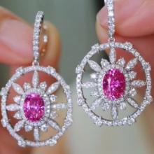 14k Gold 3.61 Ctw Natural Padparadscha Sapphire & Diamond Earrings