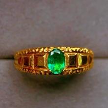 14k Gold 0.5 Ct Vivid Green Natural Emerald Ring