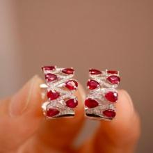 14k Gold 2.44 Ctw Vivid Red Natural Ruby & Diamond Earrings