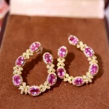 14k Gold 5.30 Ctw Natural Padparadscha Sapphire & Diamond Earrings