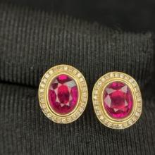 14k Gold 4.5 Ct Natural Tourmaline & Diamond Earrings