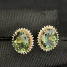 14k Gold 4.8 Ct Natural Tourmaline & Diamond Earrings