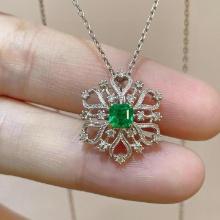 14k Gold 0.31 Ct Vivid Green Natural Emerald & Diamond Pendant( Without Chain )