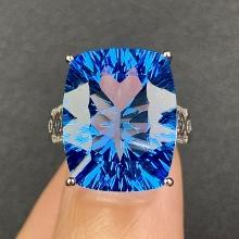 14k Gold 18.04 Ct Natural Topaz & Diamond Ring