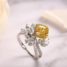 14k Gold 1 Ct Natural Yellow Diamond & Diamond Ring