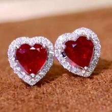 14k Gold 1.13 Ctw Natural Ruby & Diamond Earrings