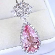 14k Gold 6.99 Ctw Natural Morganite & Diamond Pendant