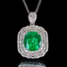14k Gold 3.58 Ctw Natural Emerald & Diamond Pendant( Without Chain )