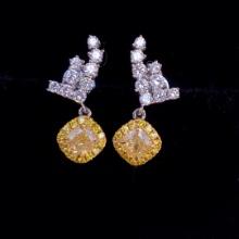 14k Gold 0.6 Ct Natural Yellow Diamond & Diamond Earrings