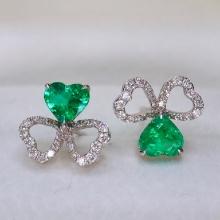 14k Gold 1.22 Ctw Natural Emerald & Diamond Earrings