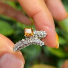 Gia Certified 14k Gold 1.15 Ctw Natural Orange Diamond & Diamond Ring
