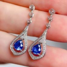 14k Gold 1.2 Ct Natural Sapphire & Diamond & Sapphire Earrings