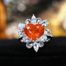 14k Gold 2.35 Ct Natural Spessartine & Sapphire Ring