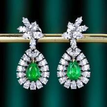14k Gold 4.52 Ctw Natural Emerald & Sapphire Earrings