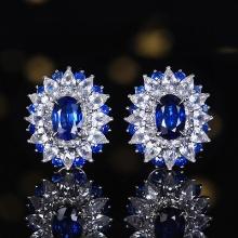 14k Gold 1.38 Ct Natural Sapphire & Sapphire & Sapphire Earrings