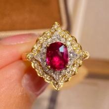 14k Gold 1.52 Ctw Vivid Red Natural Ruby & Diamond Ring