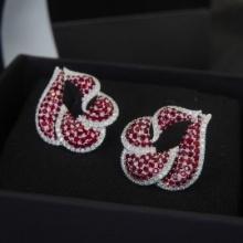 14k Gold 2.42 Ctw Vivid Red Natural Ruby & Diamond Earrings