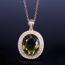 14k Gold 9.96 Ct Natural Tourmaline & Diamond Pendant( Without Chain )