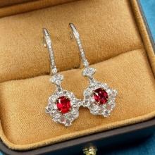 14k Gold 2.51 Ctw Vivid Red Natural Ruby & Diamond Earrings