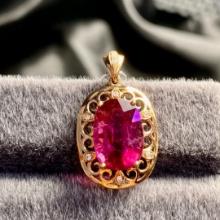 14k Gold 4.50 Ct Natural Tourmaline & Diamond Pendant( Without Chain )