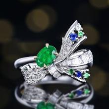14k Gold 0.6 Ctw Vivid Green Natural Emerald & Diamond Ring